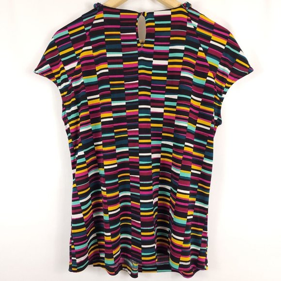 Worthington Womens Short Sleeve Pleated Striped Multi-Colored Blouse Size M - Picture 2 of 7